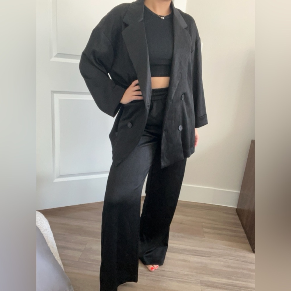 NWT Zara Black Textured Wrinkle look Blazer - Picture 4 of 8